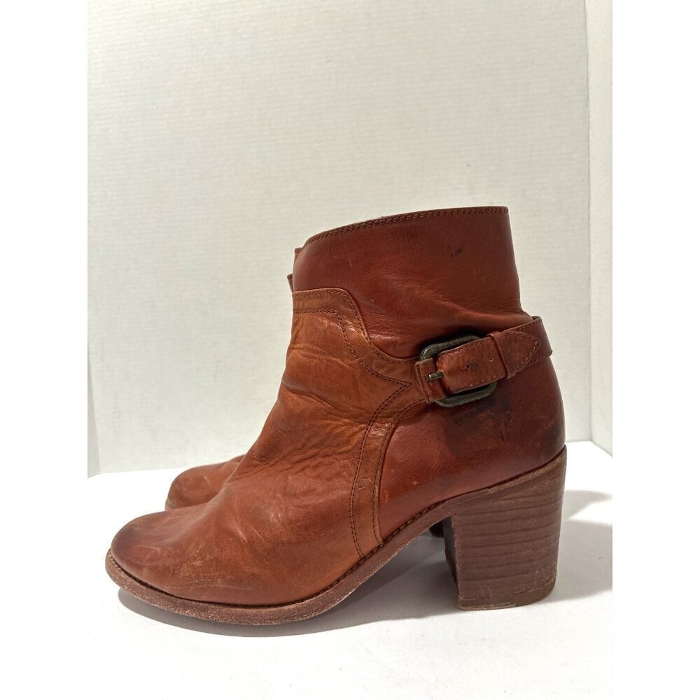 Frye Shirley Shield Short Caramel Leather Zip Up Booties-8B Buckle ankle boots